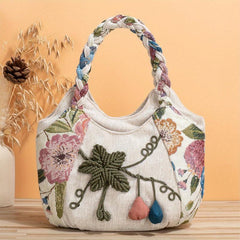 Vintage Floral Embroidered Tote Bag Retro Ethnic Style Hobo Bag
