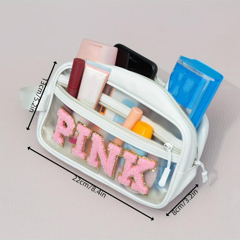 Plush Letter Print Makeup Bag Lightweight Portable Cosmetic Bag