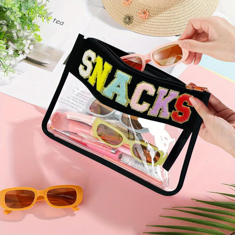 Chenille Letter Clear Waterproof Travel Cosmetic Bag