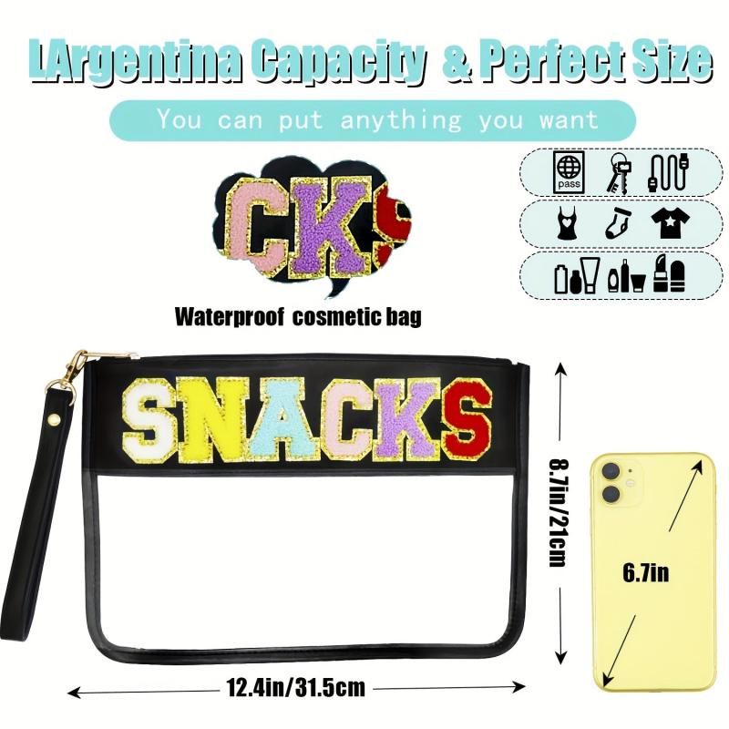 Chenille Letter Clear Waterproof Travel Cosmetic Bag