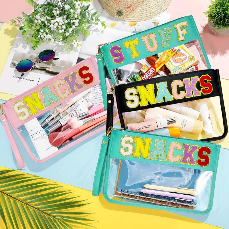 Chenille Letter Clear Waterproof Travel Cosmetic Bag