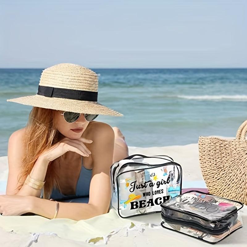 PVC Transparent Beach Cosmetic Bag Outdoor Multifunctional Wash Bag Print