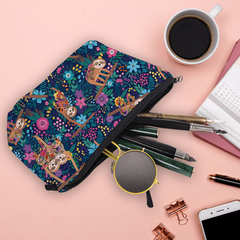 Sloth & Floral Print Zipper Cosmetic Bag Waterproof Makeup Storage Bag