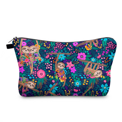 Sloth & Floral Print Zipper Cosmetic Bag Waterproof Makeup Storage Bag