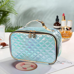 PU Bright Makeup Bag Multifunction Argyle Storage Bag