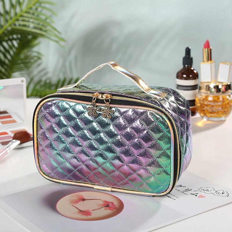 PU Bright Makeup Bag Multifunction Argyle Storage Bag