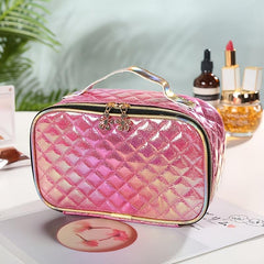 PU Bright Makeup Bag Multifunction Argyle Storage Bag
