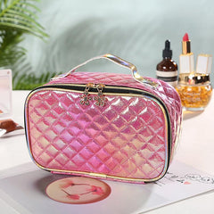 PU Bright Makeup Bag Multifunction Argyle Storage Bag