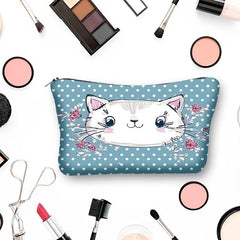 Cat Print Zipper Storage Bag Lightweight Toiletry Wash Pouch