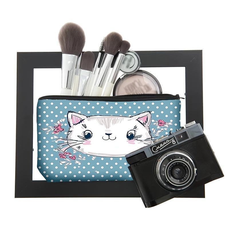 Cat Print Zipper Storage Bag Lightweight Toiletry Wash Pouch