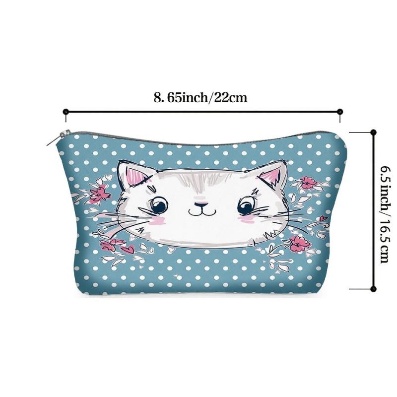 Cat Print Zipper Storage Bag Lightweight Toiletry Wash Pouch