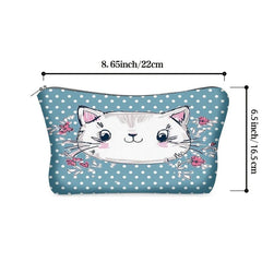 Cat Print Zipper Storage Bag Lightweight Toiletry Wash Pouch