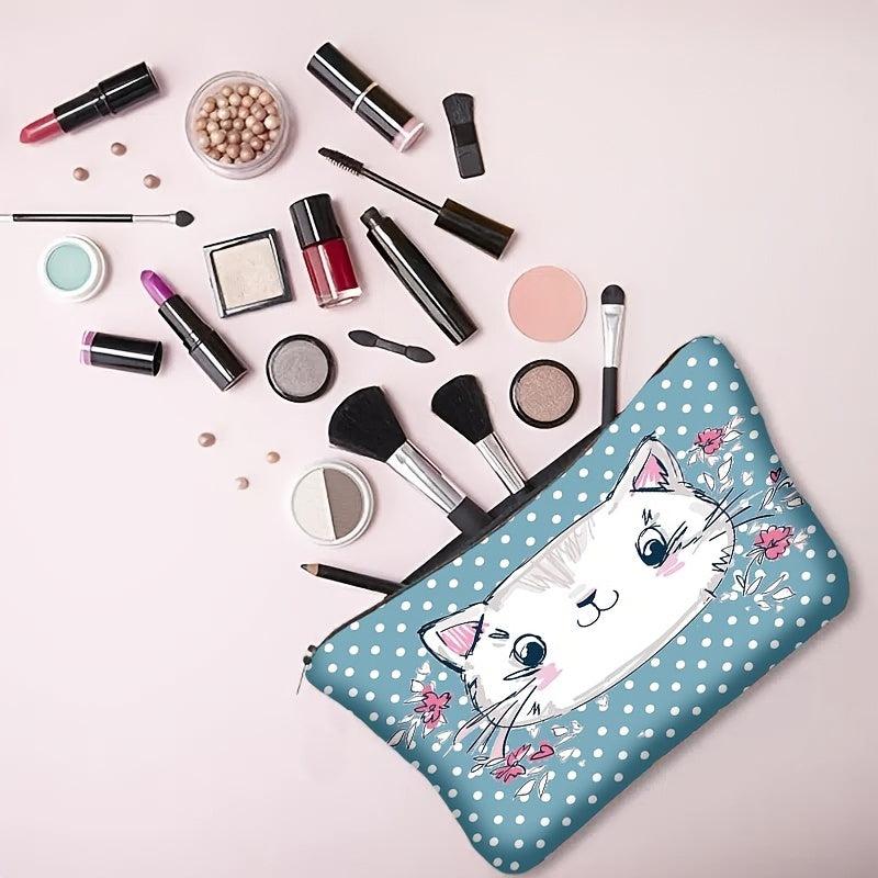 Cat Print Zipper Storage Bag Lightweight Toiletry Wash Pouch