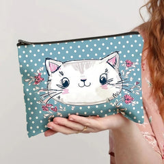 Cat Print Zipper Storage Bag Lightweight Toiletry Wash Pouch