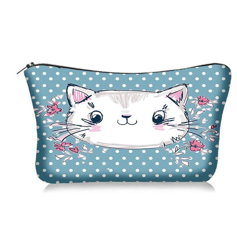 Cat Print Zipper Storage Bag Lightweight Toiletry Wash Pouch