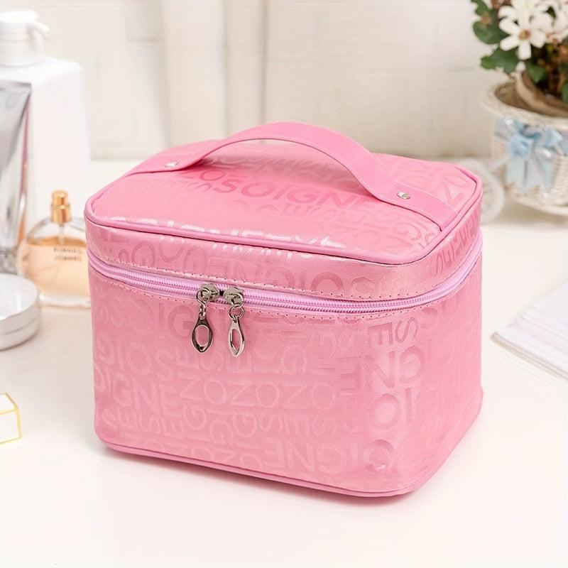 Letter Pattern Makeup Handbag Solid Zipper Organizer Toiletry Bag