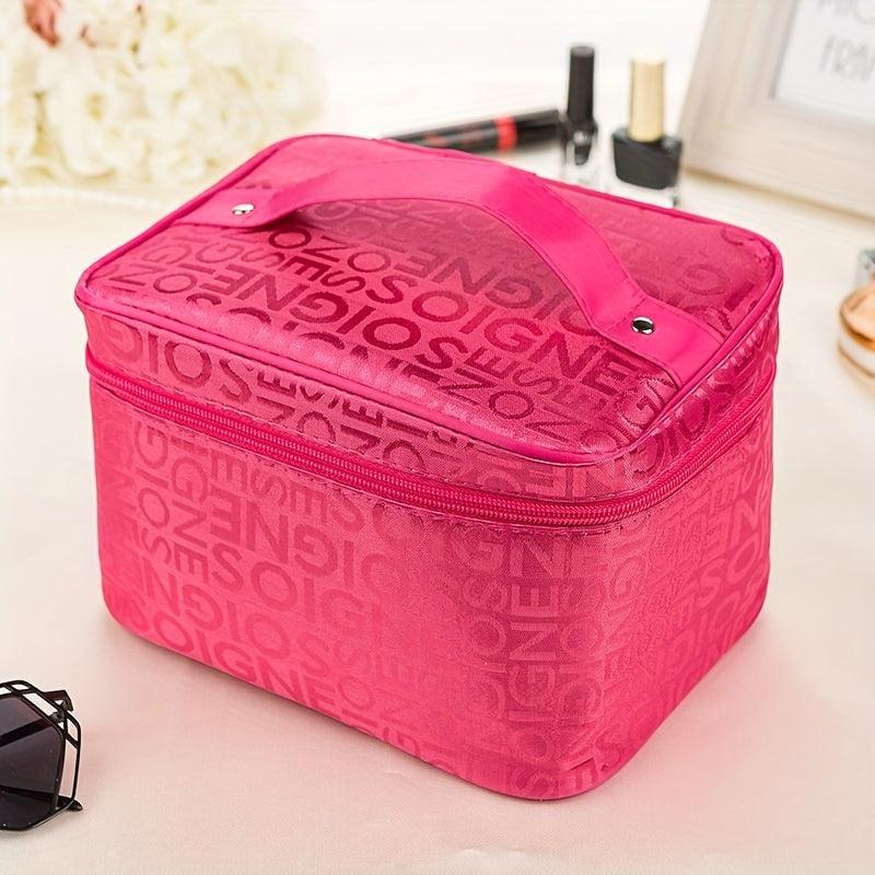 Letter Pattern Makeup Handbag Solid Zipper Organizer Toiletry Bag