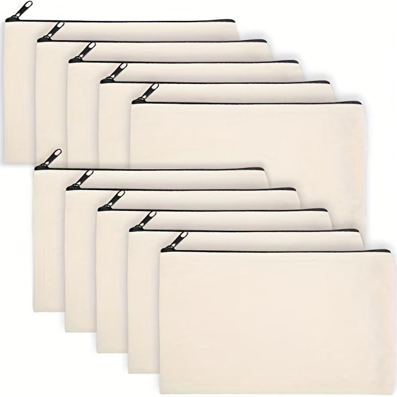 10PCs Blank Canvas Zipper Pouch Bulk for Cosmetic & DIY Crafts