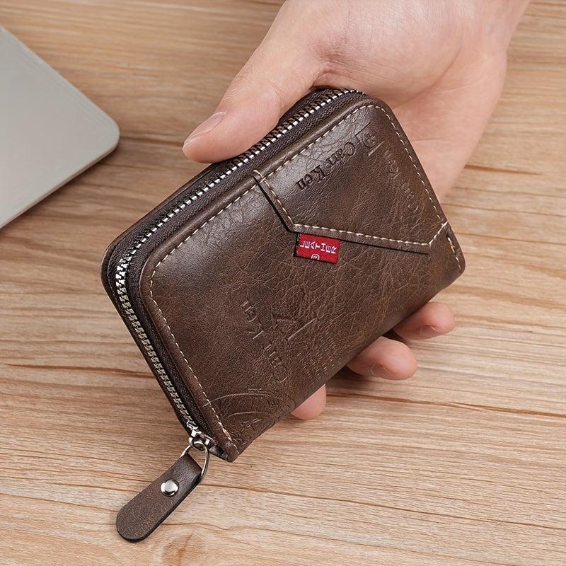 Men's Vintage PU Leather Short Wallet Letter Print Zipper Card Holder