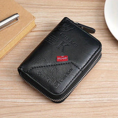 Men's Vintage PU Leather Short Wallet Letter Print Zipper Card Holder