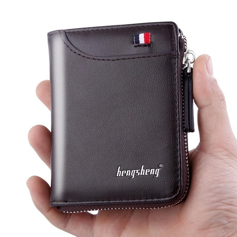 Men's Leather Credit Card Holder Zipper Business Wallet