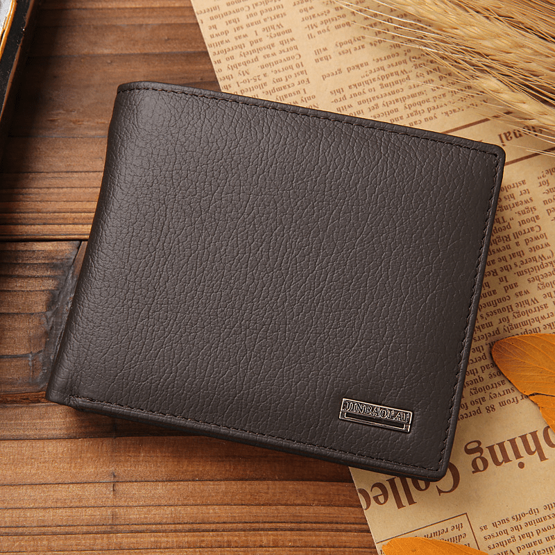 Men's Casual Leather Litchi Embossed Short Wallet Coin Purse