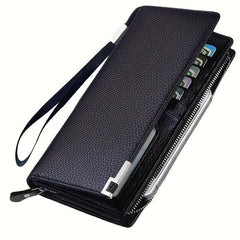 Men's Leather Zipper Long Business Wallet Phone Holder