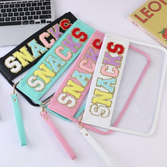 Chenille Embroidered Snack Pouch Cosmetic Bag