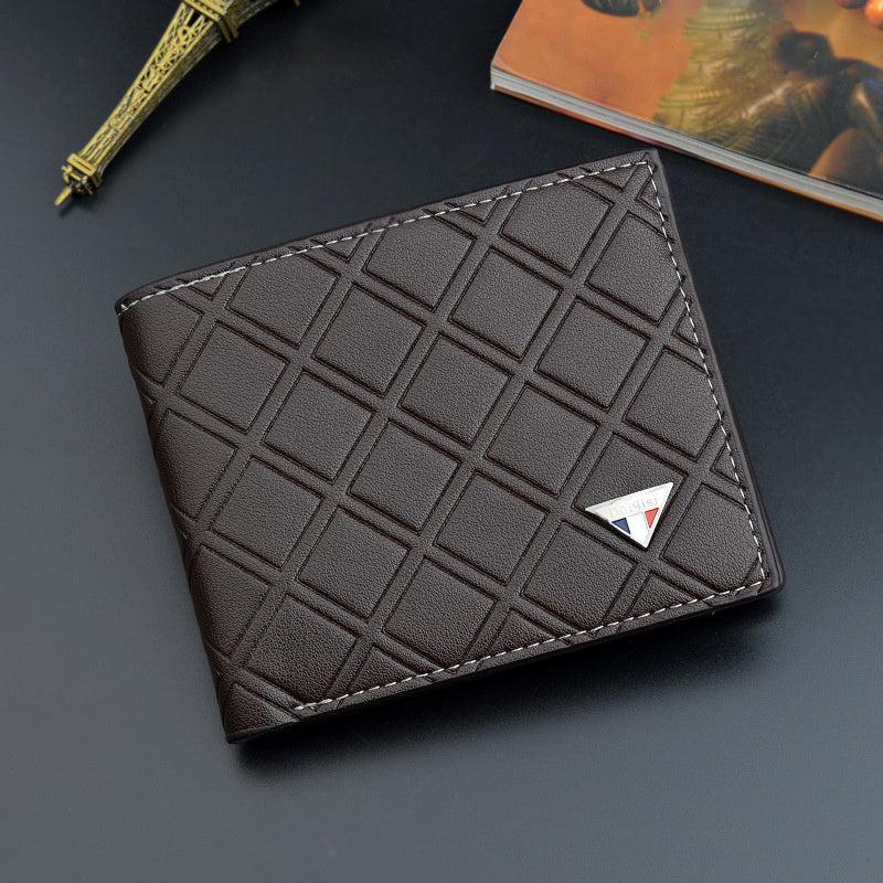 Men's Plaid Embossed Tri Fold Leather Wallet