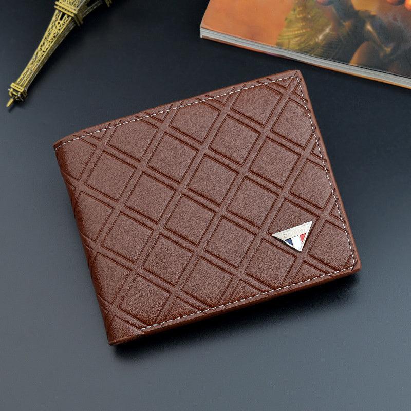 Men's Plaid Embossed Tri Fold Leather Wallet