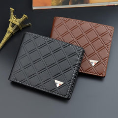 Men's Plaid Embossed Tri Fold Leather Wallet