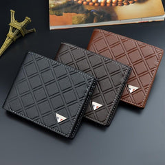 Men's Plaid Embossed Tri Fold Leather Wallet