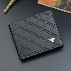 Men's Plaid Embossed Tri Fold Leather Wallet