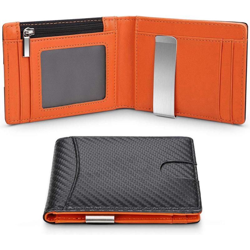 Men's Carbon Fiber Money Clip Card Holder Coin Purse