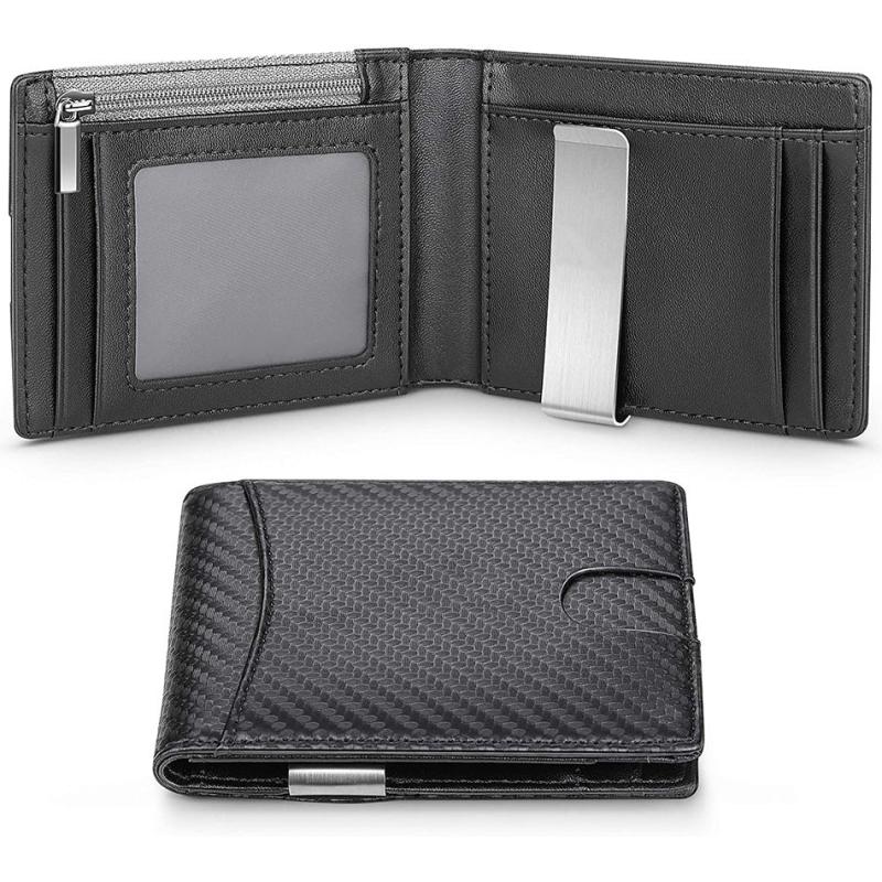 Men's Carbon Fiber Money Clip Card Holder Coin Purse