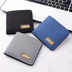 Canvas Wallet Men 1 ID 4 Slots 1 Zipper 1 Big Purse Gray Coin Purse Card Wallet