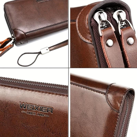 Men's Leather Clutch Handbag Zipper Wallet Business Tote Phone Bag