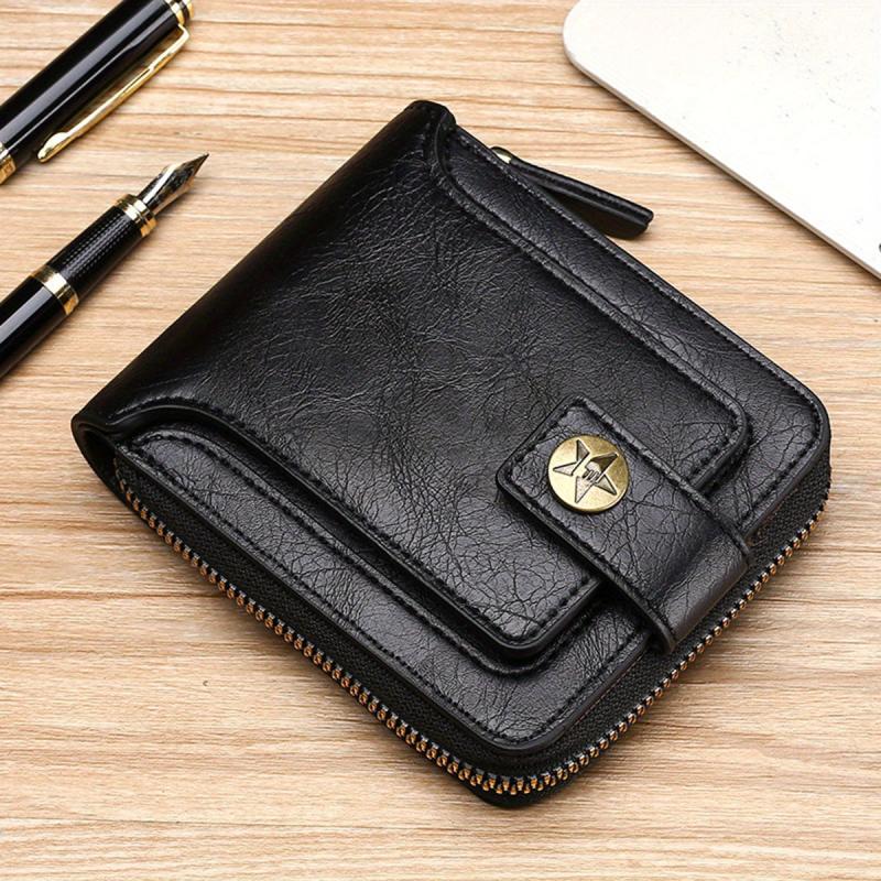 Men's Vintage Small Wallet PU Leather Short Purse Zip Clutch
