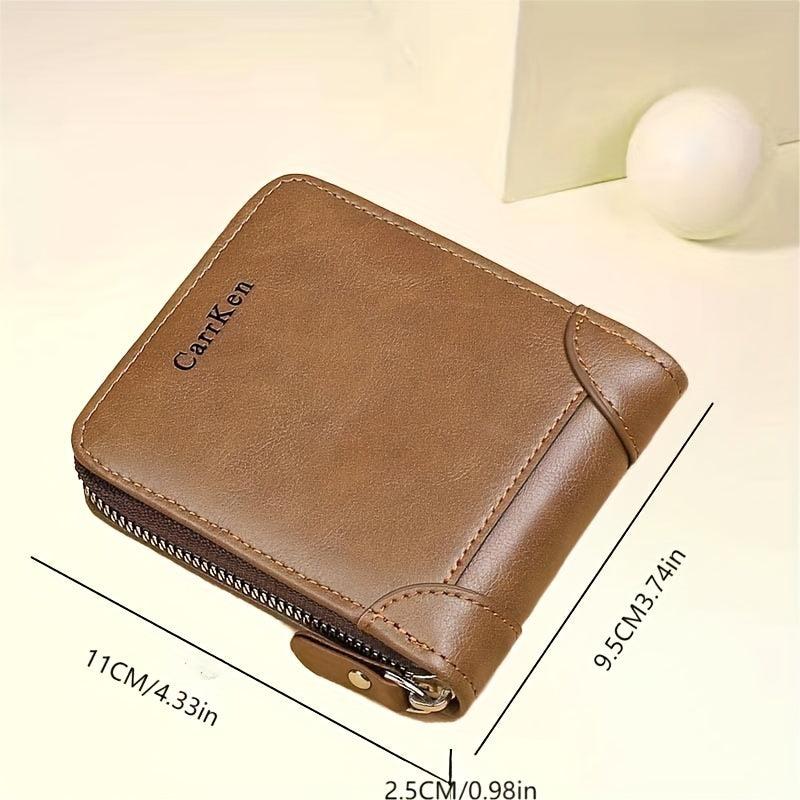 Men's Zipper Wallet Credit Card Holder Short PU Leather