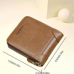 Men's Zipper Wallet Credit Card Holder Short PU Leather