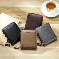 Men's Zipper Wallet Credit Card Holder Short PU Leather