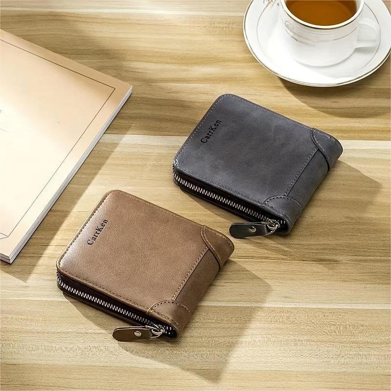 Men's Zipper Wallet Credit Card Holder Short PU Leather