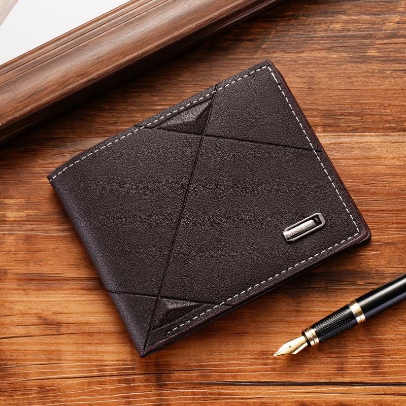 Men's PU Leather Short Wallet Casual Wallet Youth Ultra thin Three fold