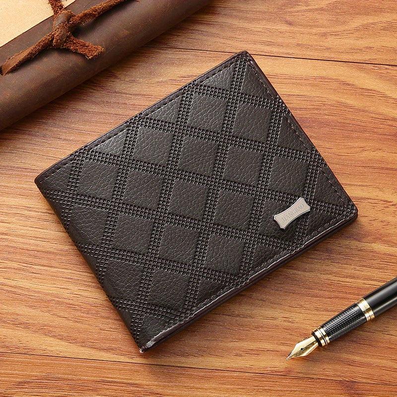 Men's Short Money Clip Argyle Pattern Card Slot Coin Purse