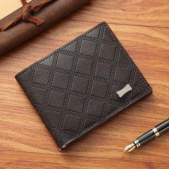 Men's Short Money Clip Argyle Pattern Card Slot Coin Purse