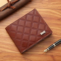 Men's Short Money Clip Argyle Pattern Card Slot Coin Purse