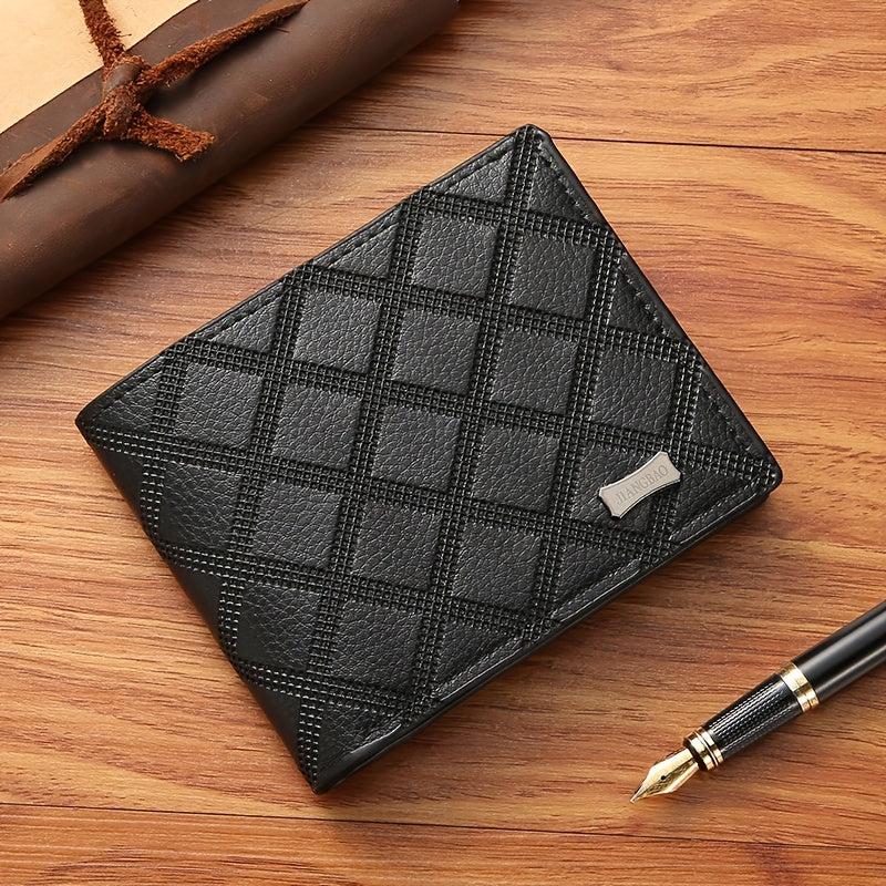 Men's Short Money Clip Argyle Pattern Card Slot Coin Purse