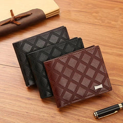 Men's Short Money Clip Argyle Pattern Card Slot Coin Purse