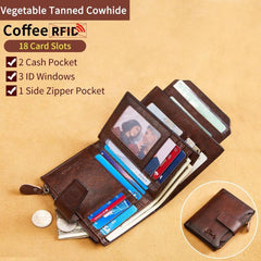 Men's Vintage Leather Bifold Wallets Card Holder Zipper Wallet