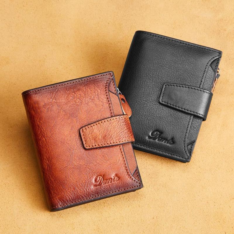 Men's Vintage Leather Bifold Wallets Card Holder Zipper Wallet